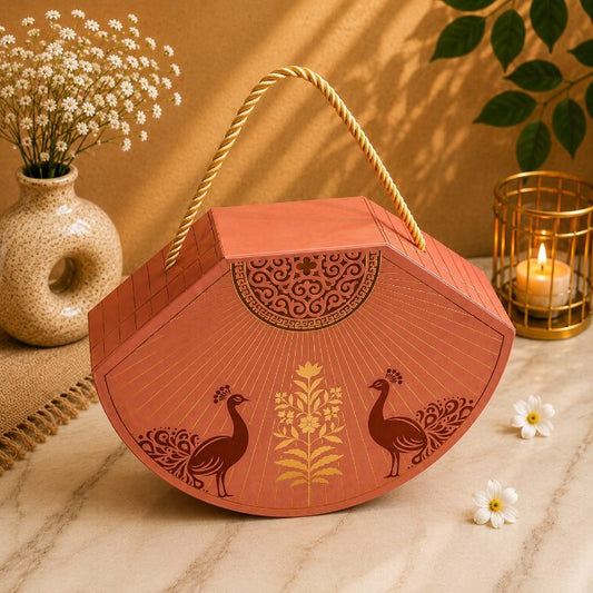 Premium Terracotta Peach & Gold Scodix Printed Dry Fruit Gift Box with 3 Jars