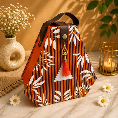 Premium Burnt Orange, Burgundy & Ivory Scodix Printed Dry Fruit Gift Box with 3 Jars