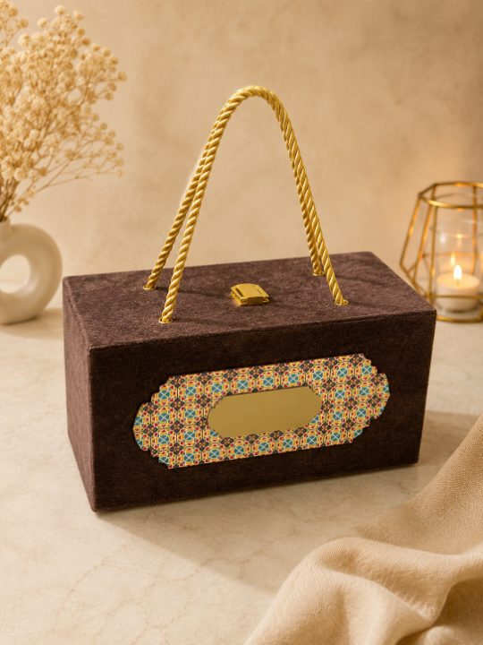 Premium Espresso Brown & Gold Velvet Dry Fruit Gift Box with 2 Jars