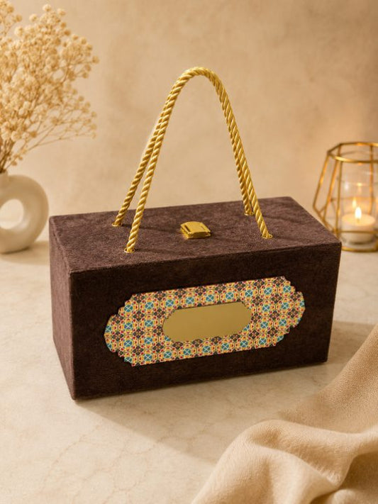 Premium Espresso Brown & Gold Velvet Dry Fruit Gift Box with 2 Jars