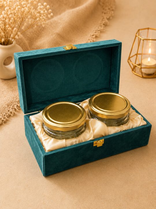 Premium Teal Green Velvet Dry Fruit Gift Box with 2 Jars second view