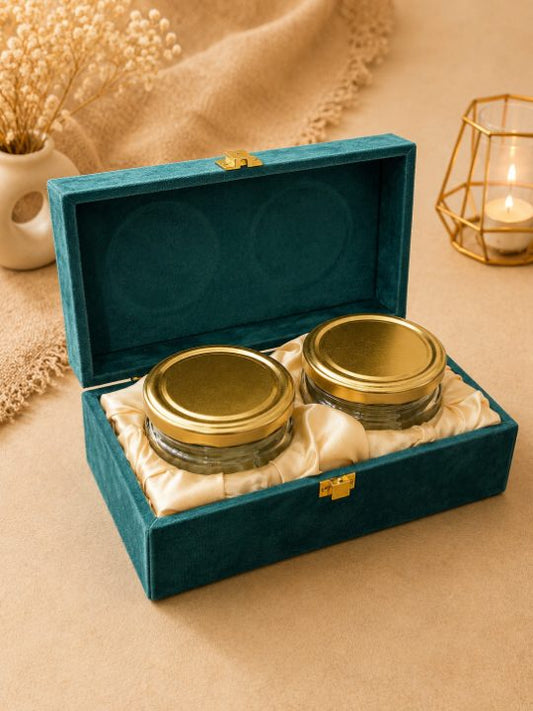 Premium Teal Green Velvet Dry Fruit Gift Box with 2 Jars second view