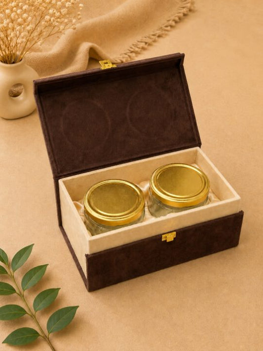 Premium Espresso Brown & Ivory Velvet Dry Fruit Gift Box with 2 Jars second view