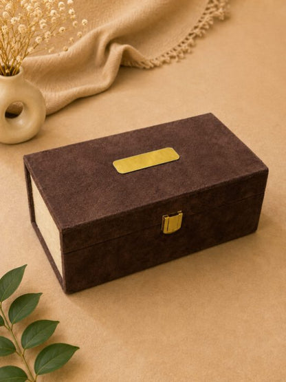 Premium Espresso Brown & Ivory Velvet Dry Fruit Gift Box with 2 Jars