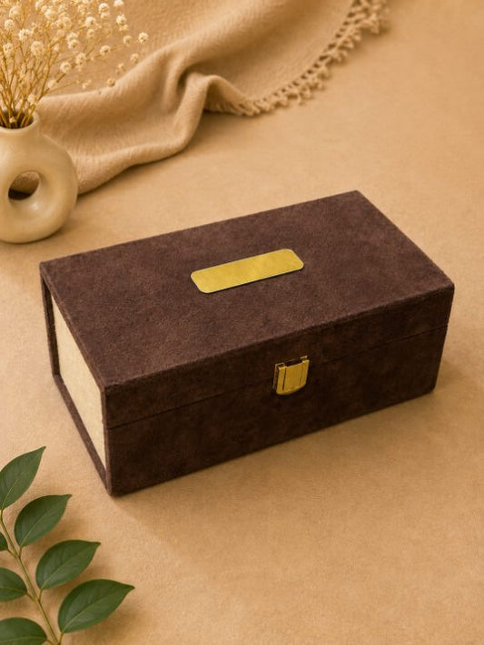 Premium Espresso Brown & Ivory Velvet Dry Fruit Gift Box with 2 Jars