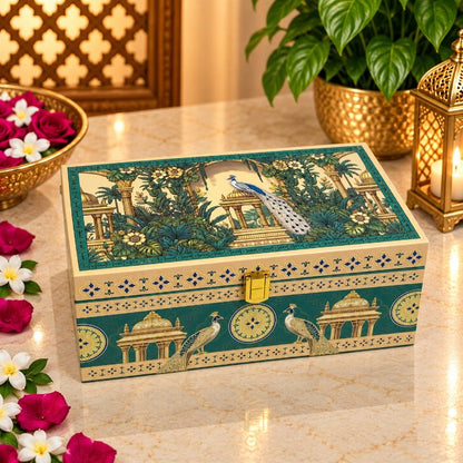 Premium Royal Blue & Gold Velvet Dry Fruit Gift Tray with 2 Jars | 9x5x2.5 Inch second view