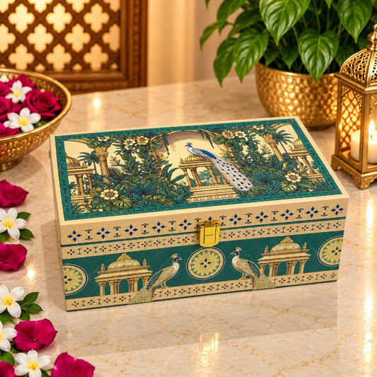 Premium Royal Blue & Gold Velvet Dry Fruit Gift Tray with 2 Jars | 9x5x2.5 Inch second view
