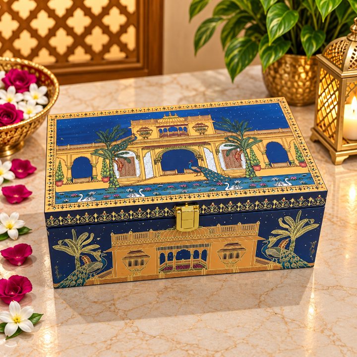 Premium Deep Wine Maroon & Ivory Floral Scodix Printed Dry Fruit Gift Box with 2 Jars second view