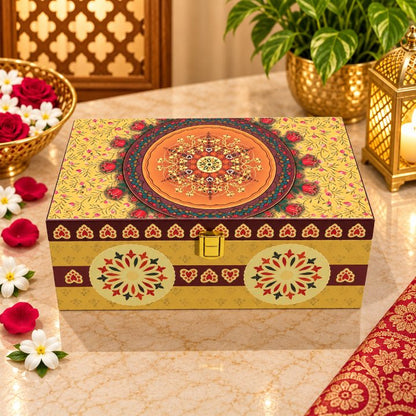Premium Royal Navy & Antique Gold Palace Peacock Scodix Printed Dry Fruit Gift Box with 2 Jars second view