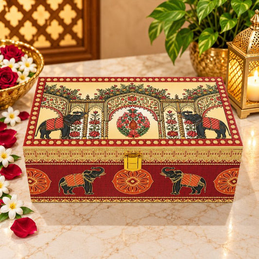 Premium Mustard Gold & Deep Maroon Mandala Floral Scodix Printed Dry Fruit Gift Box with 2 Jars second view