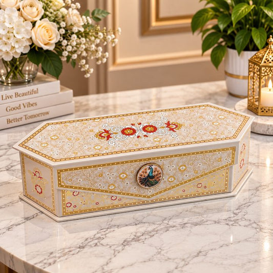 Premium Royal Cobalt Blue & Ivory Floral Kappa Board Dry Fruit & Chocolate Gift Box with 3 Jars second view