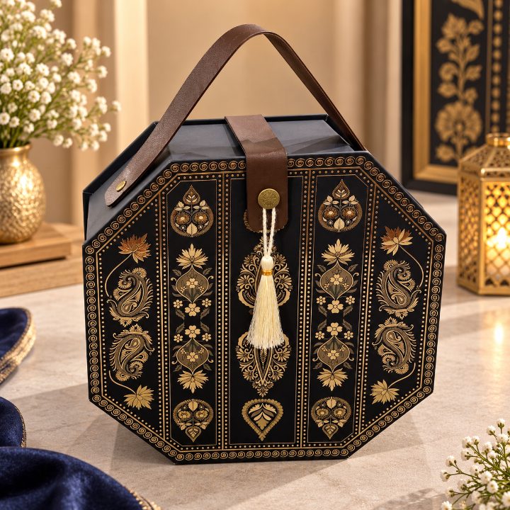 Premium Imperial Plum & Gold Scodix Printed Dry Fruit Gift Box with 3 Jars second view