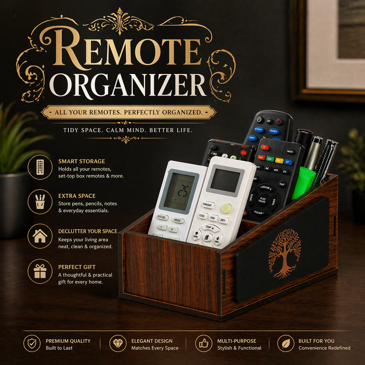 3 Compartment  Remote Stand