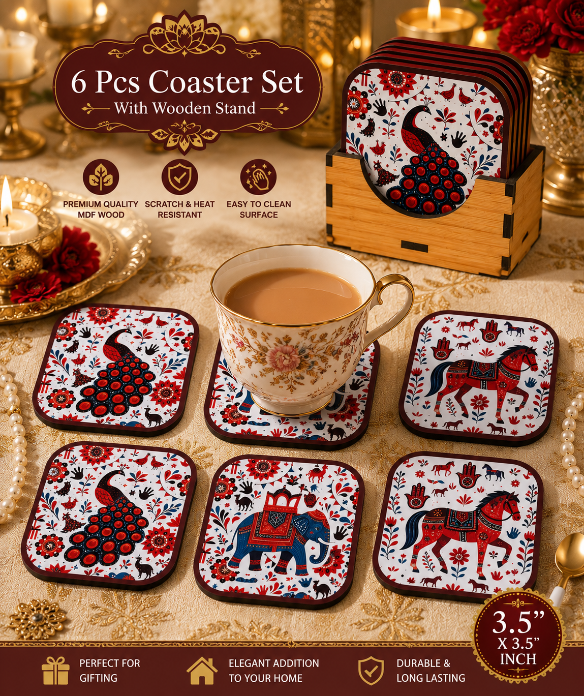 Wooden Tea Coaster Set