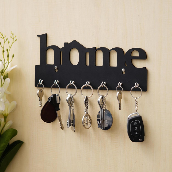 Home Design Wall-Mounted Key Holder – 7 Hooks, Black