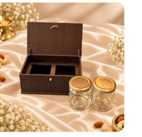 Horizontal Prelam MDF Diwali Box – 2 Glass Jars (100gm)