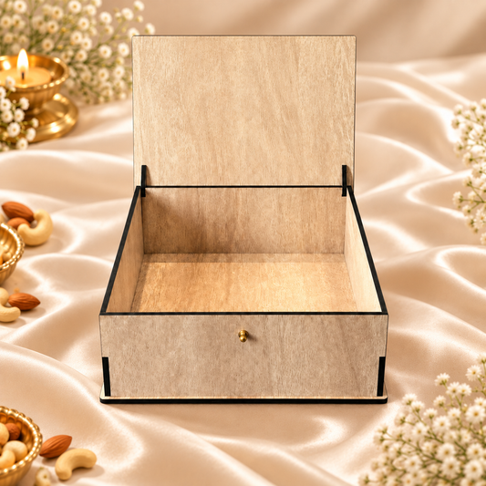 Prelam MDF Box – 8x8x3 Inch – secondary view on cream satin background