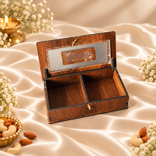 Prelam MDF Dryfruit Box – 2 Slab (60gm) – secondary view on cream satin background