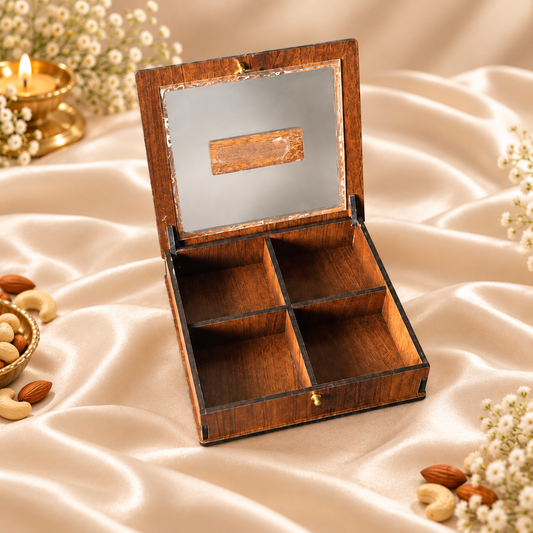Prelam MDF Dryfruit Box – 4 Slab (60gm) – secondary view on cream satin background