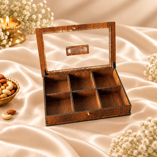 Prelam MDF Dryfruit Box – 6 Slab (60gm) – secondary view on cream satin background