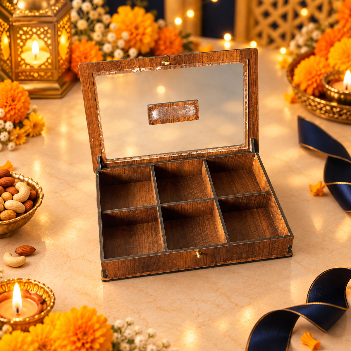 Prelam MDF Dryfruit Box – 6 Slab (60gm) – secondary view in Diwali setting