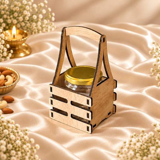 Prelam MDF Jar Basket + 1 Glass Jar (100gm) – primary view on cream satin background