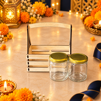 Prelam MDF Jar Basket + 2 Glass Jars (100gm) – secondary view in Diwali setting