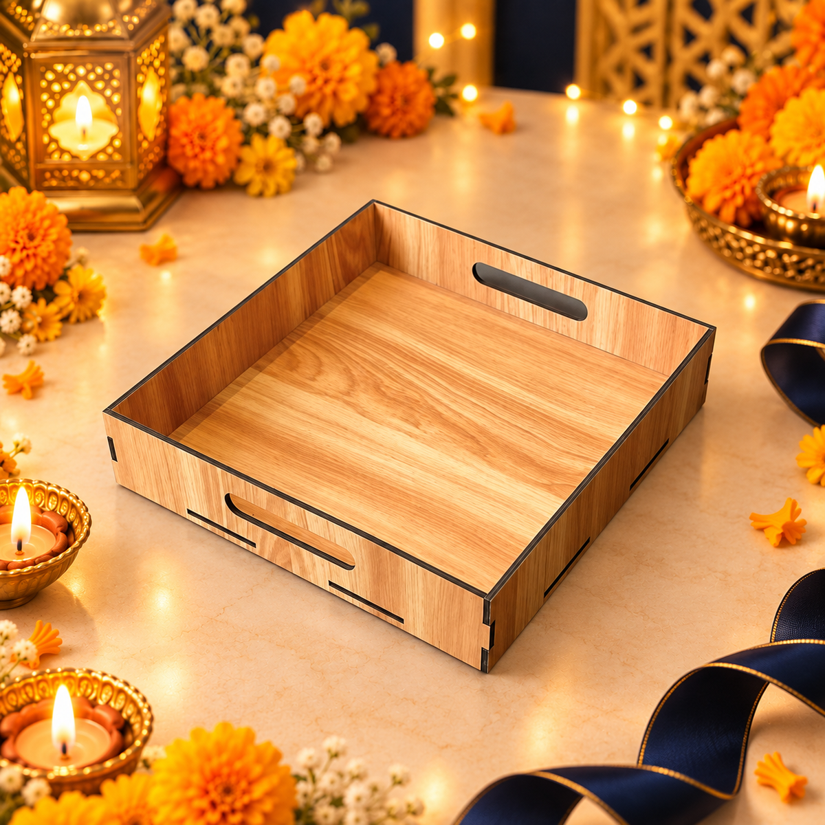 Prelam MDF Tray – 10x10x2 Inch – primary view in Diwali setting