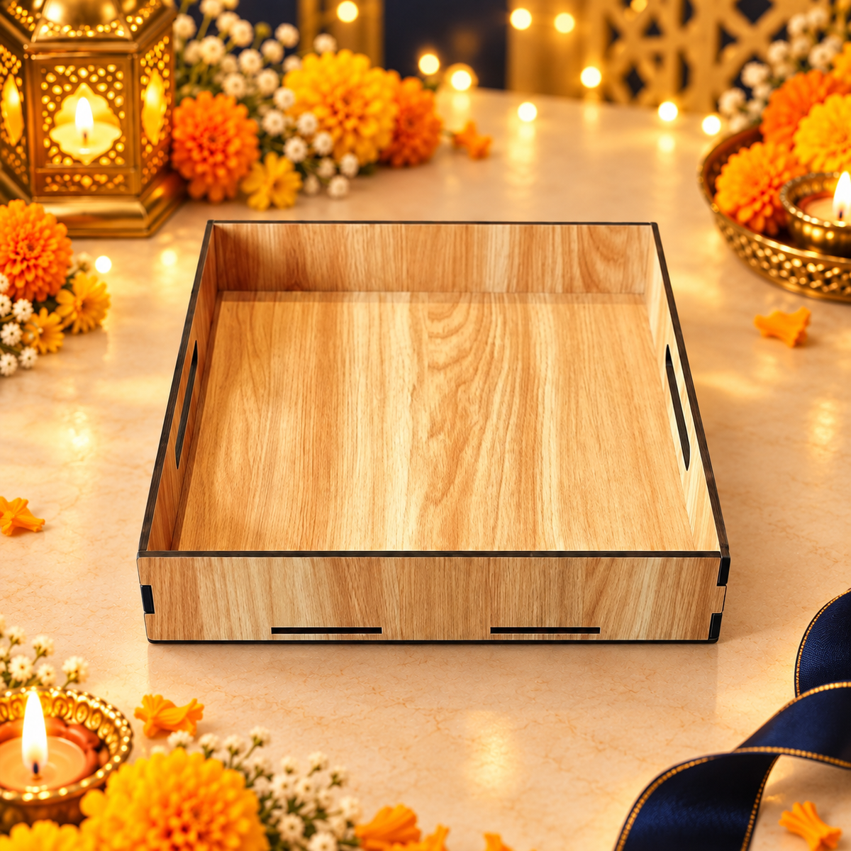 Prelam MDF Tray – 10x10x2 Inch – secondary view in Diwali setting