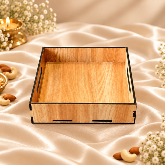 Prelam MDF Tray – 8x8x2 Inch – secondary view on cream satin background