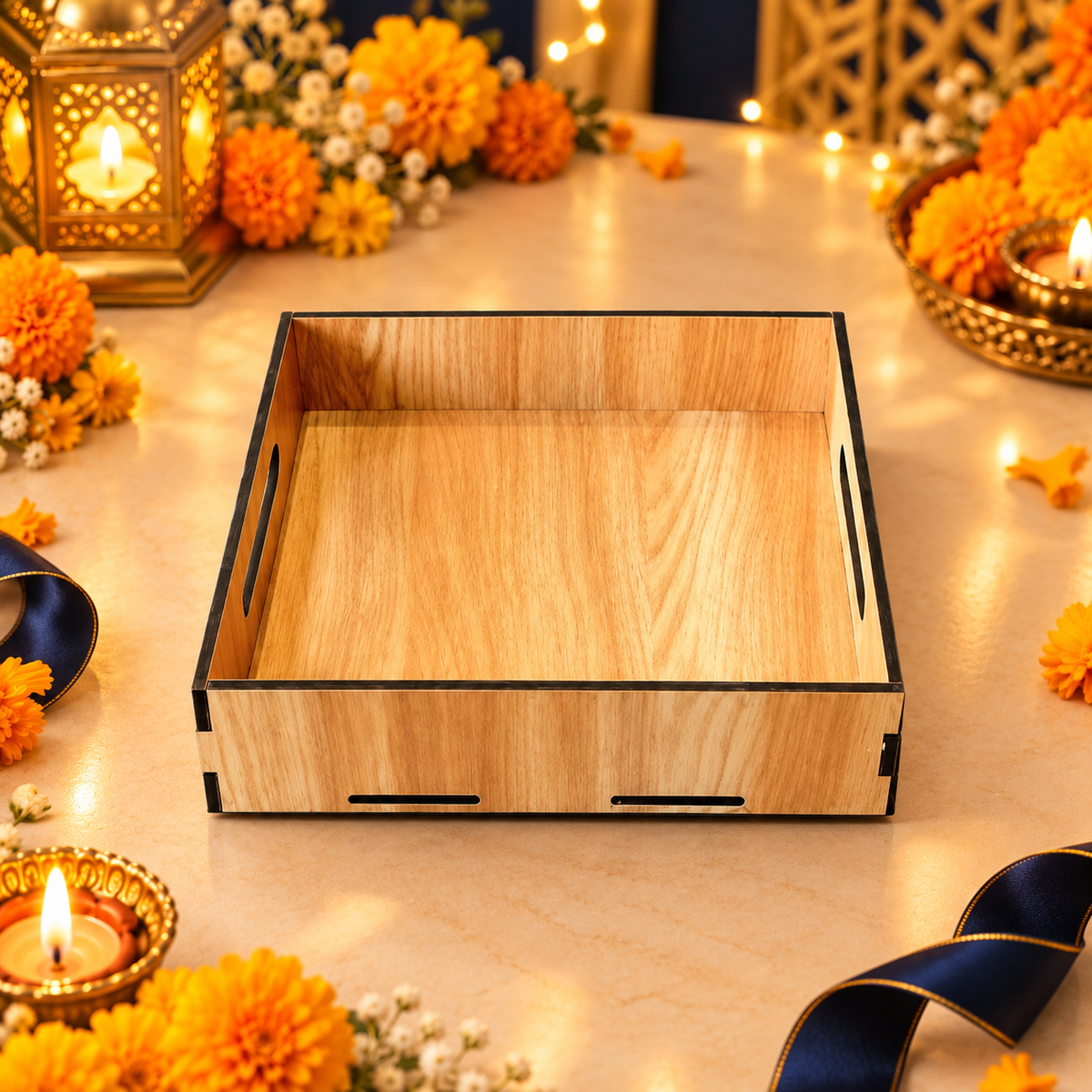 Prelam MDF Tray – 8x8x2 Inch – secondary view in Diwali setting