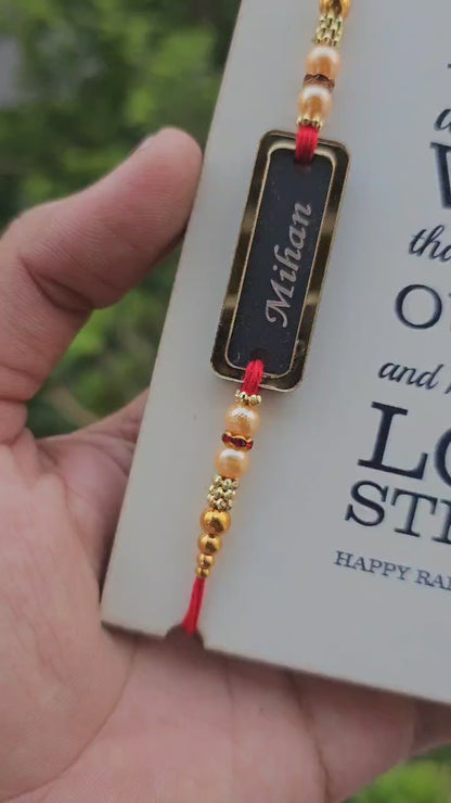 Personalized Name Rakhi with Message Card – Acrylic & MDF Combo